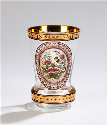 A Footed Beaker "MEIN ALLEIN, ODER LASS GAR SEIN",  Germany c. 2000 - Glass and Porcelain