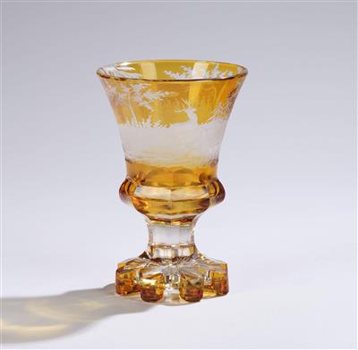 Pokal mit Jagdszene nach August Böhm, Böhmen um 1845, - Glas und Porzellan Weihnachtsauktion