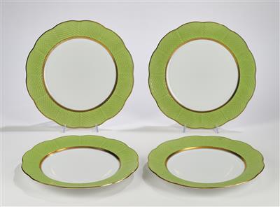 4 grüne Platzteller, Herend, - Glas & Porzellan
