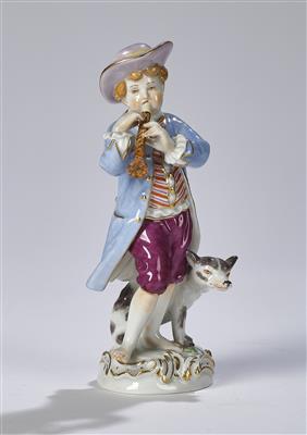 Gärtnerknabe mit Flöte und Hund, Meißen um 1980, - Sklo a porcelán