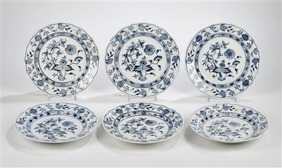 Meißen 6 Zwiebelmuster Speiseteller, 1860-1880 - Sklo a porcelán