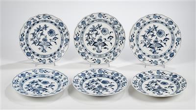 Meißen 6 Zwiebelmuster Speiseteller, 1860-1880 - Sklo a porcelán