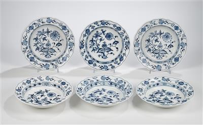 Meißen 7 Zwiebelmuster Suppenteller, 1820-1860 - Sklo a porcelán