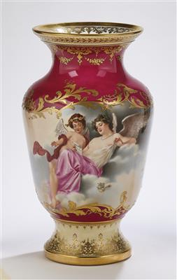 Prachtvolle Vase mit der "Tonkunst", Dresden, Heufel  &  Co., 1900-1940, - Glas & Porzellan