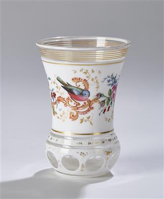 Sockelbecher mit Vögeln, Böhmen um 1840 - Sklo a porcelán