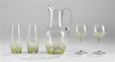 Trinkservice mit "weißen Glockenblumen" handgemalt, Venedig um 1985, - Glas & Porzellan