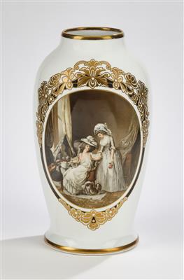 Vase mit klassizistischer höfischer Darstellung, - Sklo a porcelán