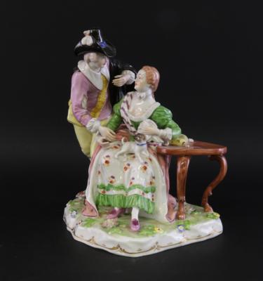 Galantes Paar mit Mops, - Sklo a porcelán