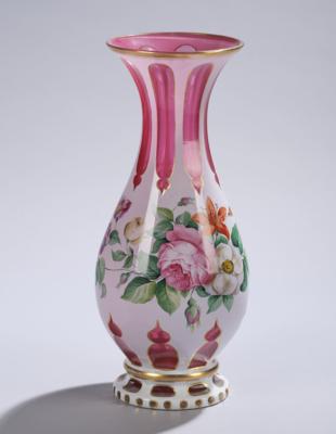 Glas-Vase, rosalin unterfangen, Böhmen, - Trouvaillen aus Glas & Porzellan