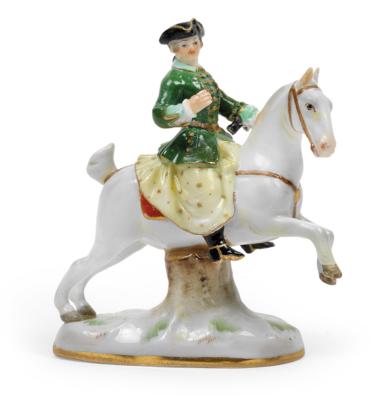 Miniatur-Jägerin zu Pferd, - Sklo a porcelán