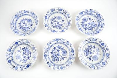 Zwiebelmuster 6 Suppenteller, Meißen um 1980, - Sklo a porcelán