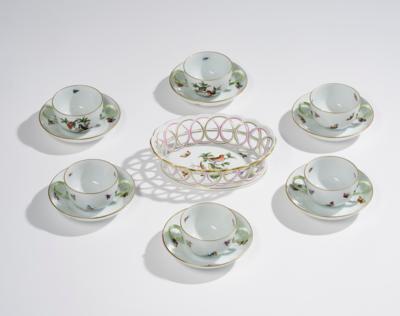 6 Bouillontassen mit 6 Untertassen und 1 Brotkorb, Herend Rothschild 1960-1970, - Glass and Porcelain