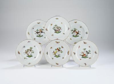 6 Dessertteller, Herend Rothschild um 1960-1970, - Sklo a porcelán