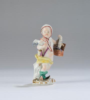 Murmeltier-Verkäuferin, aus der Serie kleine verkleidete Amoretten, Meißen um 1775, - Vetri e porcellane