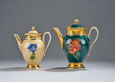 1 große, 1 kleine Kaffeekanne, Kaiserliche Manufaktur Wien um 1825/30, - Vetri e porcellane