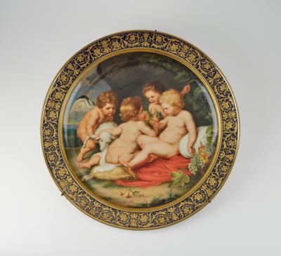 Großer Bildteller, signiert F. Wagner, Wien, um 1900, - Sklo a porcelán