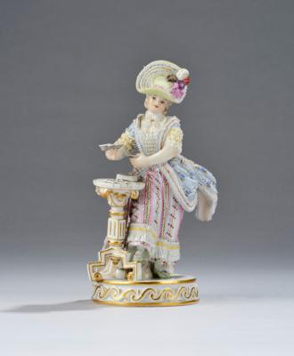 Mädchen als Kartenlegerin, Meissen, 2. Hälfte 19. Jh., - Sklo a porcelán