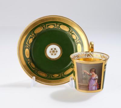 Tasse mit Untertasse, Kaiserliche Manufaktur, Wien 1818, - Sklo a porcelán