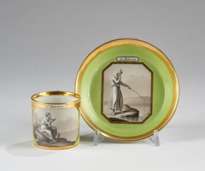 "l'Esperènce" Tasse mit "la Patience" Untertasse, Kaiserliche Manufaktur, Wien 1810, - Sklo a porcelán