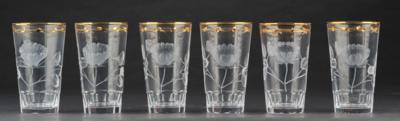 6 Wassergläser aus dem Trinkservice "Paula"(Rose), Fa. Moser, - Glass and Porcelain