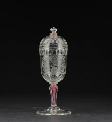 Freimaurer Deckelpokal, um 1800, - Sklo a porcelán