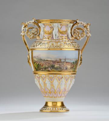 Henkelvase mit Ansicht von Budapest, Kaiserliche Manufaktur, Wien 1848, - Sklo a porcelán