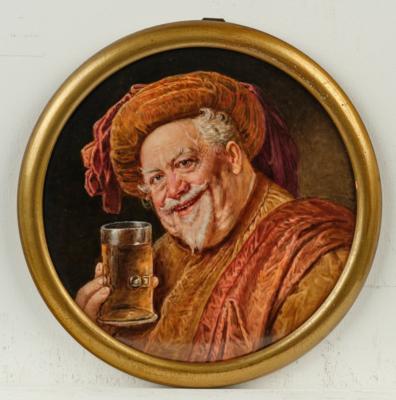 Porzallanbild "Falstaff" nach Eduard von Grützner (1846-1925), signiert Louis Scherf (1870-1955) - Sklo a porcelán