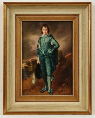 Porzellanbild "Blue Boy" nach Thomas Gainsborough (1727-1788), signiert Albert Scherf (1876-1753) - Sklo a porcelán