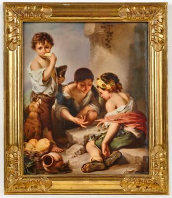 Porzellanbild "Buben beim Würfelspiel" nach Bartolomé Esteban Murillo, - Glass and Porcelain