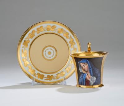 Tasse mit Untertasse, Kaiserliche Manufaktur, Wien 1822/28, - Sklo a porcelán