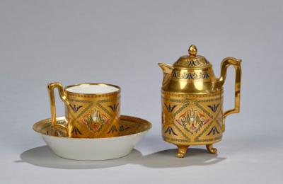 Tasse mit Untertasse, kleine Kanne, Kaiserliche Manufaktur, Wien 1788/90, Sorgenthal Periode, - Glas & Porzellan