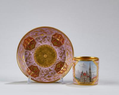 Vedutentasse mit Untertasse, kaiserliche Manufaktur, Wien, - Sklo a porcelán