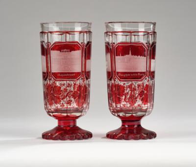 2 Pokale mit Wiener Ansichten, um 1850, - Vetri e porcellane