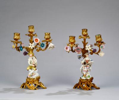 Paar Girandolen mit "Harlekin" und "Tirolerin mit Drehleier", Meissen 18./ 19. Jh., - Glas & Porzellan