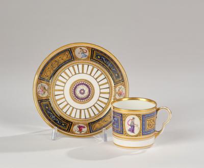 Tasse mit Untertasse, Kaiserliche Porzellanmanufaktur, Wien um 1787/88, - Glass and Porcelain