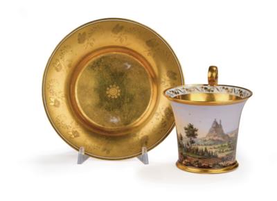 Vedutentasse mit Untertasse, Kaiserliche Manufaktur, Wien 1817, - Vetri e porcellane