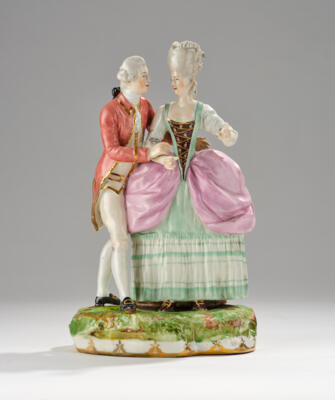 Dame mit Kavalier, Kaiserliche Porzellanmanufaktur, Wien um 1760/70, - Sklo a porcelán
