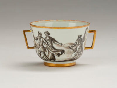Du Paquier Doppelhenkeltasse, Wien um 1730, - Sklo a porcelán