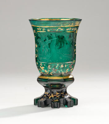 Fußbecher, Böhmen um 1840/50, - Glas & Porzellan