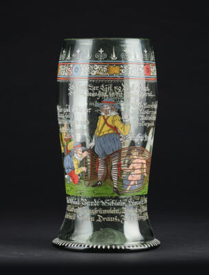 Großer Historismus Humpen "Jungfrau Wolust", Fritz Heckert, Petersdorf um 1880, - Glas & Porzellan