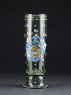 Historismus Stangenglas mit Wappen, Fritz Heckert, Petersdorf, um 1880, - Glas & Porzellan