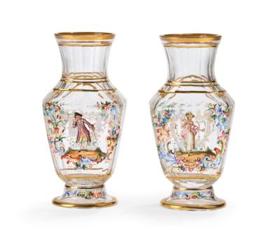 Paar Rococo Vasen, J. &  L. Lobmeyr Wien um 1980, - Glas & Porzellan