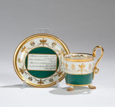 Tasse mit Spruch-Untertasse, Kaiserliche Porzellanmanufaktur, Wien 1823, - Glas & Porzellan