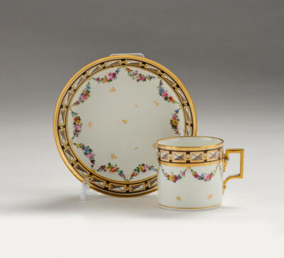 Tasse mit Untertasse, Kaiserliche Porzellanmanufaktur, Wien 1797, Sorgenthal Periode, - Sklo a porcelán