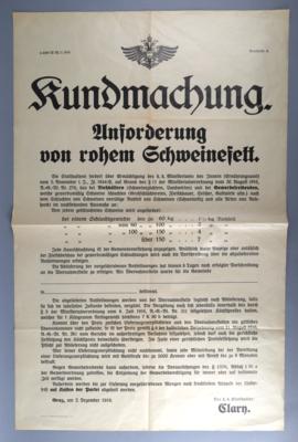 1. WELTKRIEG - ANFORDERUNG v. ROHEM SCHWEINEFETT - Plakáty a reklama