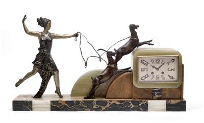 An Art Deco marble mantel clock, "Girl with Mountain Goats" - Antiquariato - orologi, metalli lavorati, asiatica, ceramica faentinas, arte popolare, sculture