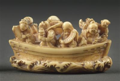 Boat with gods of good luck, - Antiques: Clocks, Metalwork, Asiatica, Faience, Folk art, Sculptures