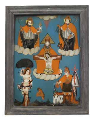 Behind-glass painting, Christian house benediction, - Antiques: Clocks, Metalwork, Asiatica, Faience, Folk art, Sculptures