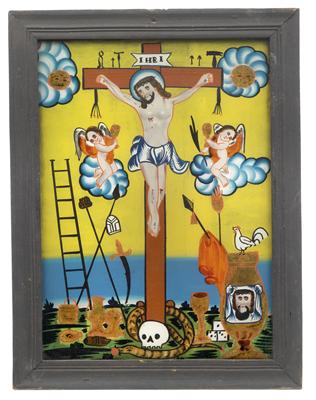 Behind-glass painting, ‘es ist vollbracht’ [‘It is done’], - Antiques: Clocks, Metalwork, Asiatica, Faience, Folk art, Sculptures