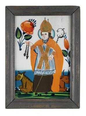 Behind-glass painting, St. Leonhard, - Antiques: Clocks, Metalwork, Asiatica, Faience, Folk art, Sculptures